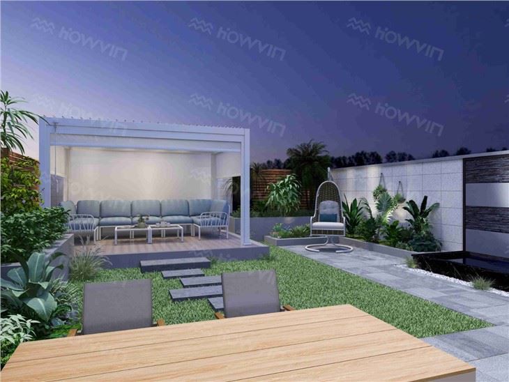 Howvin Aluminium Pergola Louvres Outdoor Villa Courtyard Aluminum Sunshade Electric Louver Turnover Custom Pergola Garden Chinese Sun Room