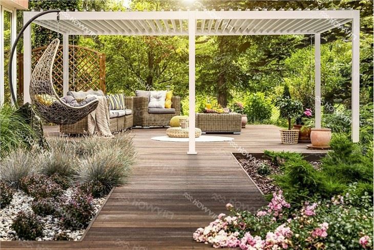 Howvin Aluminium Pergola Louvres Outdoor Villa Courtyard Aluminum Sunshade Electric Louver Turnover Custom Pergola Garden Chinese Sun Room