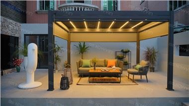 Howvin metalna pergola s krovom s žaluzinama Vanjski vrt u dvorištu Pergola Nova kineska vila Europska električna inteligentna pergola s rešetkama